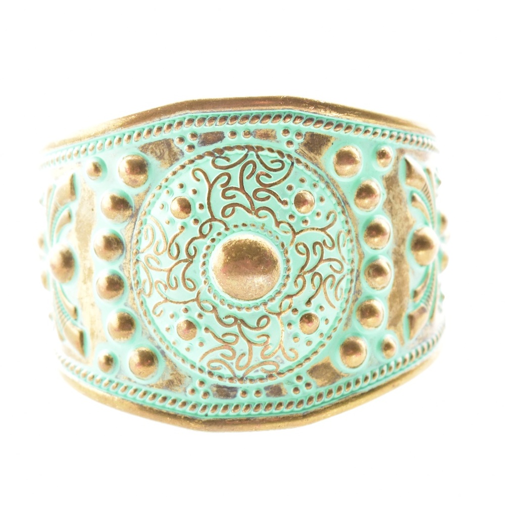 Turquoise and Copper Color Stamped Cuff Bracelet